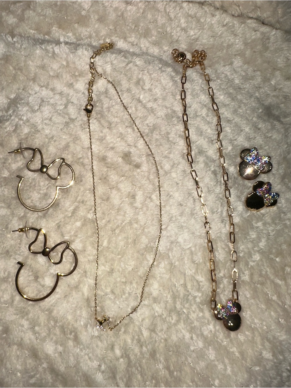 BaubleBar Gold-tone Sparkling Mouse Pendant Necklaces and two sets of Earrings